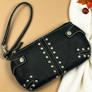 Rare Y2K Michael Kors Edgy-Style Black Leather Studded Wristlet